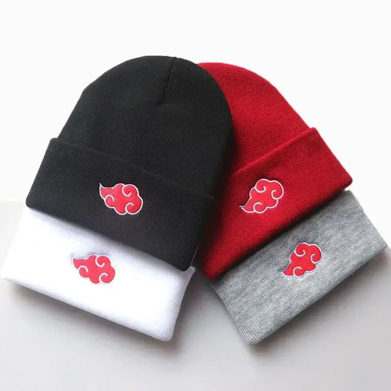 Akatsuki Beanie: Red Cloud Embroidery Warm Knit Hat